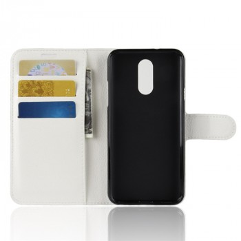 Чехол портмоне подставка для LG Q7 с магнитной защелкой и отделениями для карт Белый