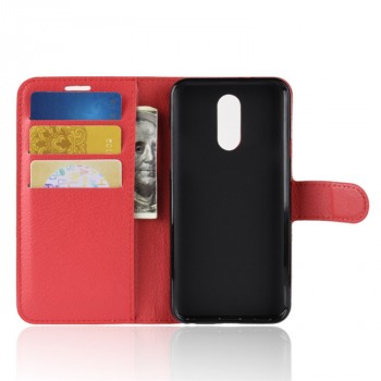 Чехол портмоне подставка для LG Q7 с магнитной защелкой и отделениями для карт Красный