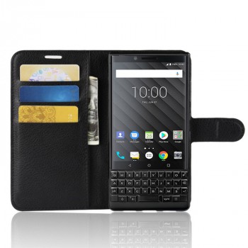Чехол портмоне подставка для BlackBerry KEY2 с магнитной защелкой и отделениями для карт Черный