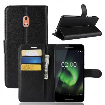 Чехол портмоне подставка для Nokia 2.1 с магнитной защелкой и отделениями для карт Черный