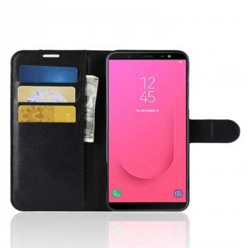 Чехол портмоне подставка для Samsung Galaxy J8 с магнитной защелкой и отделениями для карт Черный