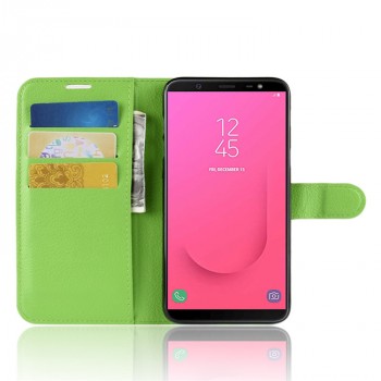 Чехол портмоне подставка для Samsung Galaxy J8 с магнитной защелкой и отделениями для карт Зеленый