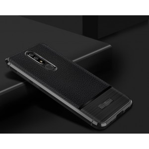 Силиконовый чехол накладка для Nokia 5.1 Plus с текстурой кожи Черный