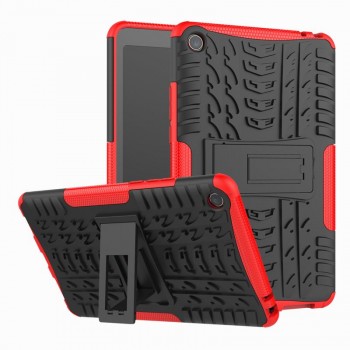 Противоударный двухкомпонентный силиконовый матовый непрозрачный чехол с нескользящими гранями и поликарбонатными вставками для экстрим защиты с встроенной ножкой-подставкой для Xiaomi Mi Pad 4  Красный
