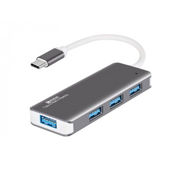Матовый металлический хаб USB Type-C для подключения 3-х USB 3.0 устройств Серый