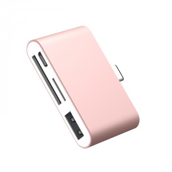 Матовый металлический хаб USB Type-C 4в1 (USB2.0, microUSB, SD, microSD) Розовый