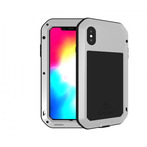 Эксклюзивный многомодульный ультрапротекторный пылевлагозащищенный ударостойкий нескользящий чехол алюминиево-цинковый сплав/силиконовый полимер с закаленным защитным стеклом для Iphone XS 