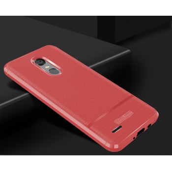 Силиконовый матовый непрозрачный чехол с улучшенной защитой элементов корпуса и текстурным покрытием Кожа для LG K11 Plus  Красный