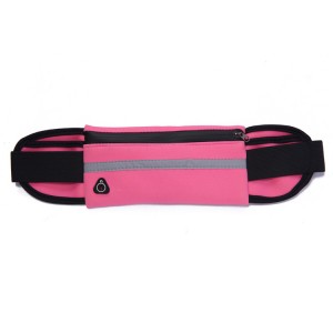 Спортивная влагозащищенная поясная сумка для гаджетов до 7 дюймов с тремя отделениями, отверстием для наушников и светоотражающей полосой на эластичном ремне с застежкой Розовый