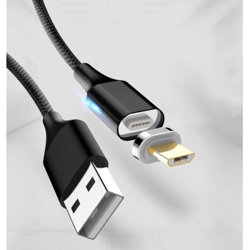 Интерфейсный кабель в тканевой оплетке с магнитными коннектором Micro-USB и световым индикатором 1м