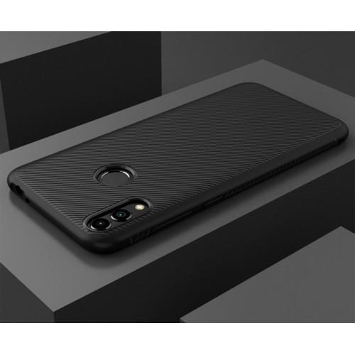 Силиконовый матовый непрозрачный чехол с нескользящими гранями и текстурным покрытием Карбон для Huawei Honor 8C, цвет Черный