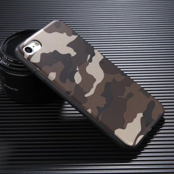 Силиконовый матовый непрозрачный чехол с текстурным покрытием Камуфляж для Iphone 6/6s Коричневый