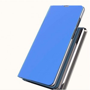 Двухмодульный пластиковый непрозрачный матовый чехол подставка с полупрозрачной смарт крышкой с зеркальным покрытием для Iphone X/XS Синий
