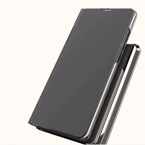 Двухмодульный пластиковый непрозрачный матовый чехол подставка с полупрозрачной смарт крышкой с зеркальным покрытием для Iphone X/XS Черный