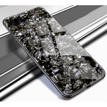Силиконовый глянцевый непрозрачный чехол с стеклянной накладкой и текстурным покрытием Камень для Huawei Honor 9 Черный