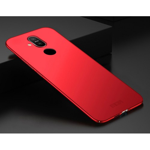 Пластиковый непрозрачный матовый чехол с допзащитой торцов для Nokia 8.1, цвет Красный