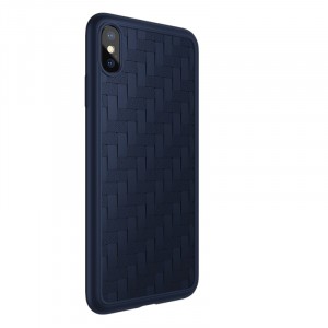 Силиконовый матовый непрозрачный чехол с текстурным покрытием Плетеная кожа для Iphone X/XS Синий
