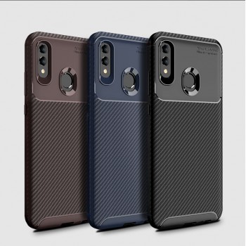 Матовый силиконовый чехол для Huawei Honor 10 Lite/P Smart (2019) с текстурным покрытием карбон