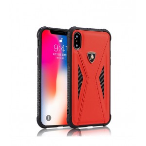 Силиконовый матовый непрозрачный чехол с усиленными углами с текстурным покрытием Кожа и декоративной эмблемой для Iphone Xs Max Красный