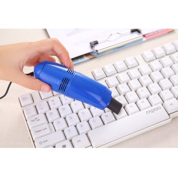 Ультрапортативный USB-пылесос для очистки труднодоступных поверхностей с насадкой-щеткой Синий