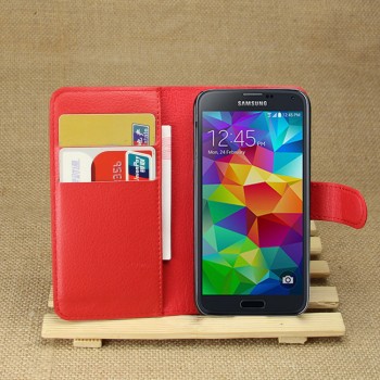 Чехол портмоне подставка на силиконовой основе с отсеком для карт на магнитной защелке для Samsung Galaxy S5 Mini Красный