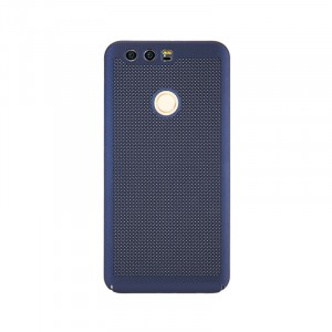 Пластиковый полупрозрачный матовый чехол с допзащитой торцов и текстурным покрытием Точки для Huawei Honor 8 Синий