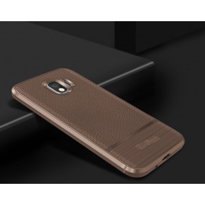 Чехол задняя накладка для Samsung Galaxy J2 (2018) с текстурой кожи Коричневый