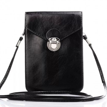 Кожаная глянцевая сумка для смартфона с двумя внутренними карманами Черный