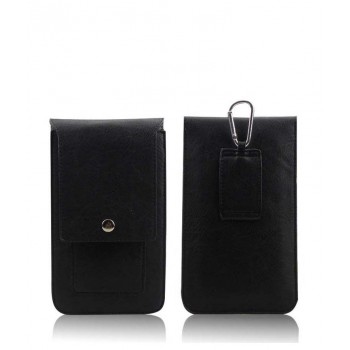 Кожаная глянцевая сумка для смартфона с двумя внутренними карманами, карабином и креплением для ремня Черный