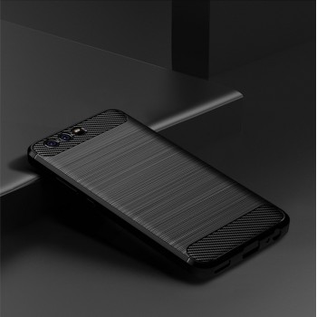 Силиконовый матовый непрозрачный чехол с текстурным покрытием Металлик для Huawei P10 Plus Черный