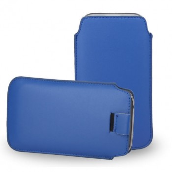 Кожаный мешок из гладкой матовой кожи с язычком для смартфонов Синий