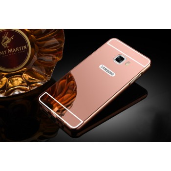 Двухкомпонентный чехол c металлическим бампером с поликарбонатной накладкой и зеркальным покрытием для Samsung Galaxy C5 Розовый