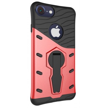Двухкомпонентный силиконовый матовый непрозрачный чехол с поликарбонатной и крышкой, встроенной ножкой-подставкой и текстурным покрытием Линии для Iphone 6/6s Красный