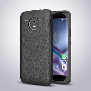 Чехол задняя накладка для Motorola Moto E4 Plus с текстурой кожи Черный