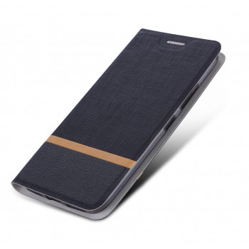 Флип чехол-книжка для Samsung Galaxy S6 с текстурой ткани и функцией подставки Черный
