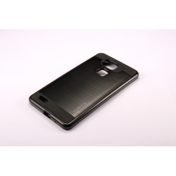 Силиконовый матовый непрозрачный чехол с поликарбонатными вставками и текстурным покрытием Металлик для Huawei Ascend Mate 7 Черный