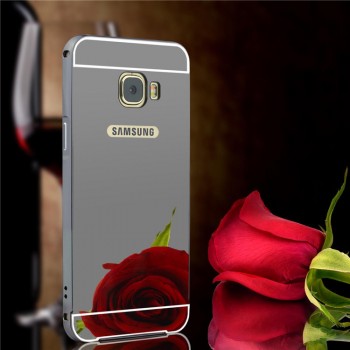 Двухкомпонентный чехол c металлическим бампером с поликарбонатной накладкой и зеркальным покрытием для Samsung Galaxy C7 Черный