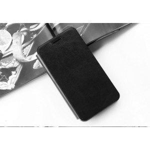 Глянцевый водоотталкивающий чехол горизонтальная книжка подставка на силиконовой основе для Alcatel Shine Lite Черный