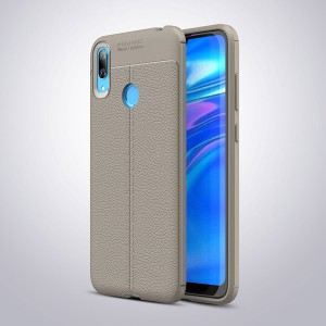 Чехол задняя накладка для Huawei Y7 (2019) с текстурой кожи Серый