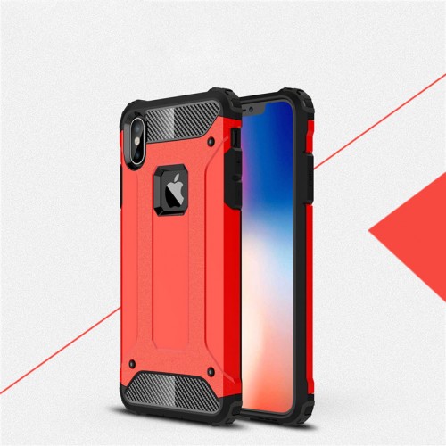 Двухкомпонентный силиконовый матовый непрозрачный чехол с поликарбонатными бампером и крышкой для Iphone Xs Max, цвет Красный
