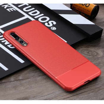 Силиконовый матовый непрозрачный чехол с текстурным покрытием Карбон для Huawei P20 Pro Красный