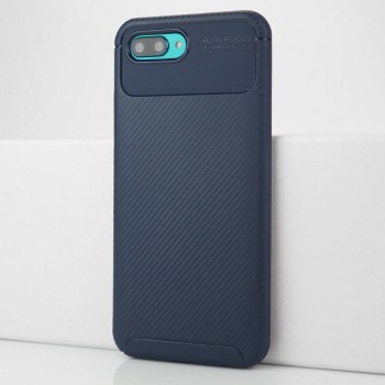 Матовый силиконовый чехол для Huawei Honor 10 с текстурным покрытием карбон Синий