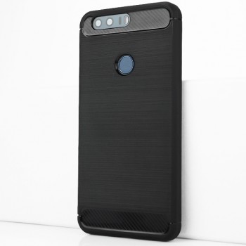 Матовый силиконовый чехол для Huawei Honor 8 с текстурным покрытием металлик Черный