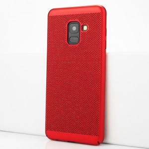 Пластиковый матовый полупрозрачный чехол с текстурным покрытием Точки для Samsung Galaxy A8 (2018) Красный