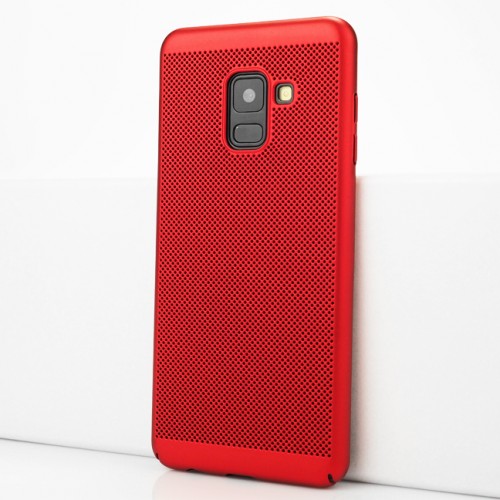 Пластиковый матовый полупрозрачный чехол с текстурным покрытием Точки для Samsung Galaxy A8 (2018), цвет Красный
