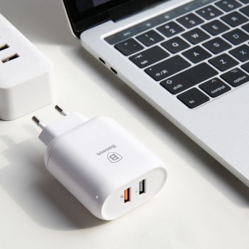 Сетевой блок питания Baseus Bojure Series Dual-USB quick charge charger Белый