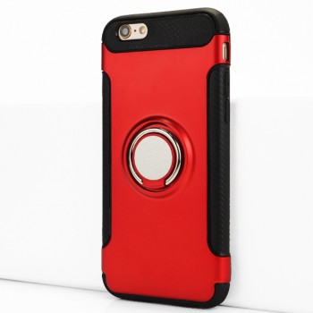 Двухкомпонентный силиконовый матовый непрозрачный чехол с поликарбонатными бампером и крышкой и встроенным кольцом-подставкой для Iphone 6/6s Красный