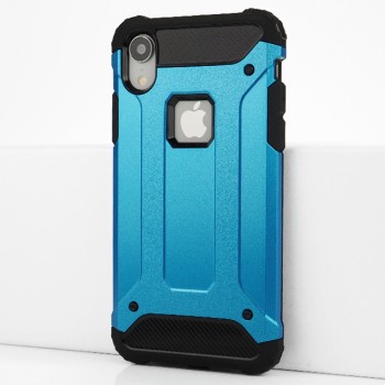 Двухкомпонентный силиконовый матовый непрозрачный чехол с поликарбонатными бампером и крышкой для Iphone Xr Голубой