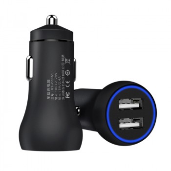 Автомобильное зарядное устройство с 2-я USB разъемами 5V2.4A и LED подсветкой в матовом корпусе Черный
