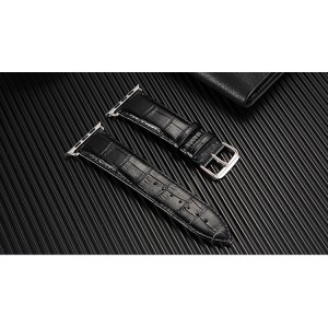 Кожаный ремешок текстура Крокодил для Apple Watch Series 4/5 44мм/Series 1/2/3 42мм Черный